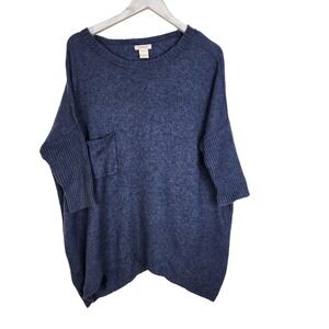 SUNDANCE Sweater Womens Small Blue Wool Blend Oversized Poncho Pullover Pocket